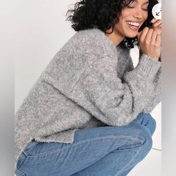 Lulu's Size Small Content and Cozy Heather Grey Fuzzy Knit Oversized Sweater - Picture 2 of 8
